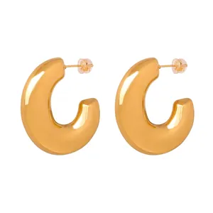 Klobige C-Form Creolen Polierter Edelstahl Geometrischer Minimalistischer Trendiger Schmuck Für Damen