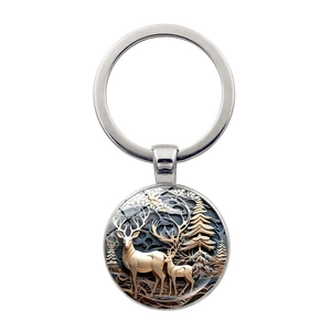 Portachiavi vintage in argento con ciondolo cervo della foresta effetto 3D