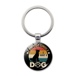 Retro Sonnenuntergang Hund Schlüsselanhänger Zinklegierung Glas Anhänger My Dog Thinks I'm Cool Schlüsselring Pfotenabdruck Geschenk