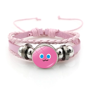 Braccialetto In Pelle Intrecciata Multistrato Con Cabochon In Vetro Emoji Cartone Animato Perline In Lega Gioielli