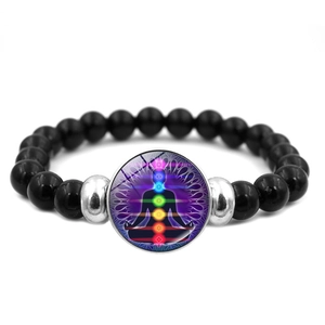 Yoga Meditation Beaded Bracelet Resin Glass 7 Chakra Energy Balance Healing Mandala Pattern Elastic Hand String Jewelry