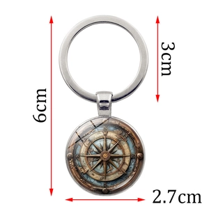 Vintage nautical compass map keychain with dimensions 6cm length and 2.7cm pendant diameter