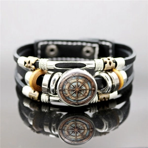 Vintage Punk Mehrlagig Geflochtenes Lederarmband Mit Kompass Weltkarte Nautischer Reisestil Verstellbarer Druckknopf Armband Für Herren Damen