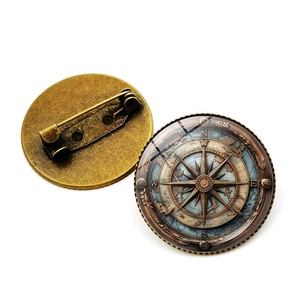Broche Boussole Carte Nautique Vintage Pour Unisexe Alliage Verre Rétro Rond Badge Style Marin Pour Décoration De Vêtements Sac À Dos