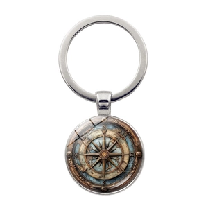 Vintage Maritime Compass World Map Keychain Zinc Alloy Glass Dome Pendant Nautical Key Ring Traveler Jewelry Gift Women Men