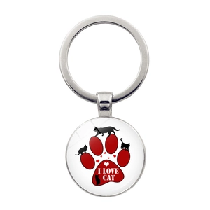 Cute Cartoon Black Cat Heart Keychain Zinc Alloy Glass Time Gem Pendant Key Ring Bag Charm Car Accessory Cat Lovers Gift