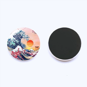 Japanese Great Wave and Mount Fuji glass fridge magnet with magnetic backing