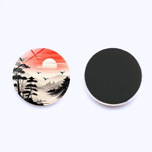 Aimant de réfrigérateur en verre cristal motif peinture à l'encre Sakura et Mont Fuji