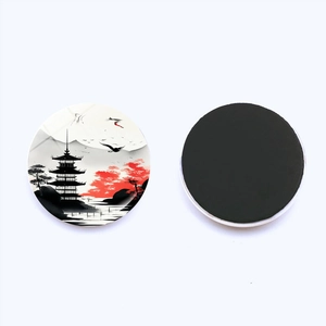 Vue détaillée avant et arrière d'aimants ronds de 25mm de style encre japonaise pour frigo