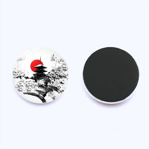 Aimant de réfrigérateur style peinture à l'encre japonaise cerisier et mont Fuji