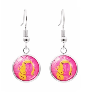 Boucles d'oreilles pendantes rose Glinda avec couronne magique pour femmes