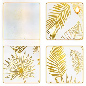 Detail of waterproof gold palm leaf wall sticker showing metallic finish and original design