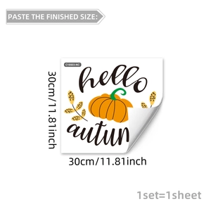 Hello Autumn pumpkin wall sticker with wheat ears, 30x30cm PVC window cling for fall decor