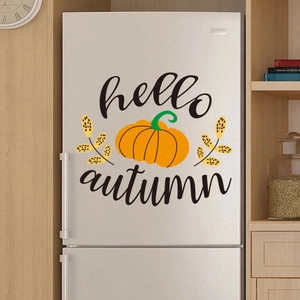 Double-sided pumpkin wall sticker with Hello Autumn text for window and home decoration