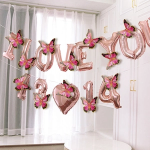 Stickers Muraux Papillon 3D Dégradé Rose Ailes Réalistes Bord Doré PVC Décoration Pour Fête Mariage Chambre Enfant