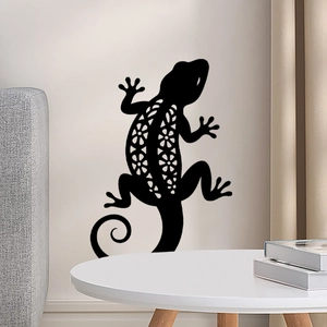 Creative black lizard wall decal with floral hollow patterns for modern home decor