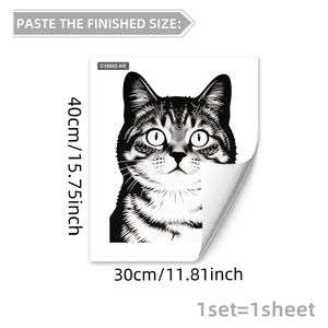 Detail view of realistic black and white cat wall sticker, dimensions 40x30cm adhesive decal