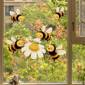 Cartoon Biene Sonnenblume Gänseblümchen Wandaufkleber PVC Selbstklebend Wasserdicht Doppelseitig Sichtbar Fensterglas Aufkleber