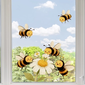 Aquarell Honigbiene und Gänseblümchen doppelseitige Fensteraufkleber für die Dekoration