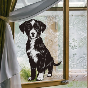 Realistic black and white puppy glass sticker for home window decoration and glass walls