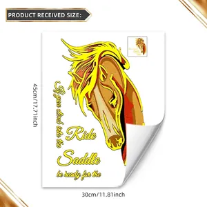 Abstract horse head wall sticker with gold foil and motivational quote for room decor