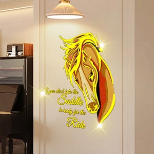 Golden horse head wall decal with inspirational quote for home and bedroom decor