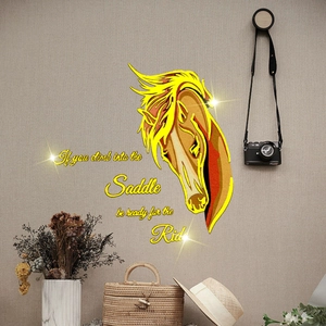Artistic golden horse head wall decal with inspirational quotes for modern home decor