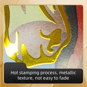 Macro detail of high-quality hot stamping process with metallic texture on wall sticker