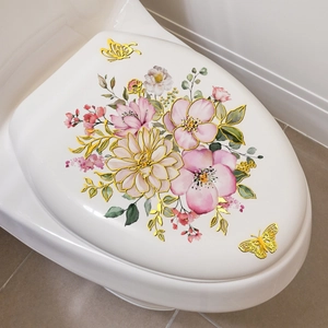 Wandtattoos mit handgemalten rosa Blumen und goldenen Schmetterlingen für das Zuhause
