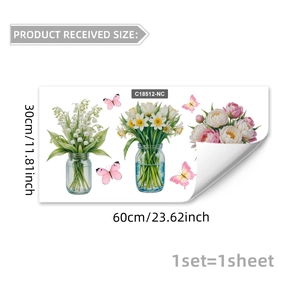 Floral wall decals with lilies and butterflies for glass window and home decoration