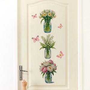 Lily Of The Valley Narcissus Peony Flower Butterfly Wall Sticker Self Adhesive Double Sided Glass Window Decal Home Decor