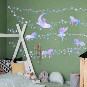 Luminous unicorn and fairy wall stickers with gradient colors for kids bedroom decoration