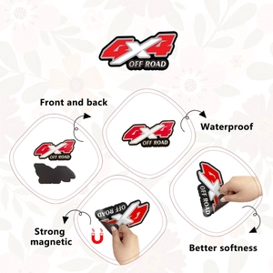 Detail showing waterproof 4X4 OFF ROAD magnetic car sticker with flexible and durable texture