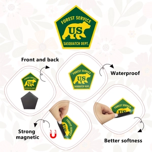 Pentagon magnetic car sticker details showing waterproof and flexible features
