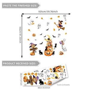 Halloween wall stickers set featuring pumpkin ghost and witch for living room decor
