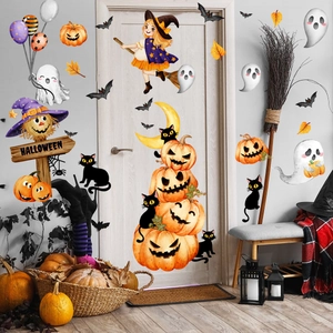 Halloween wall stickers featuring cute witch, pumpkin, and ghost for home decoration
