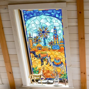 Stained Glass Window Film Static Cling PVC Double Sided Middle Eastern Camel Mosque Pattern Decorative Privacy Sticker