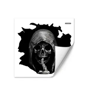 Skeleton wall sticker with hooded skull design and shush gesture for home decoration