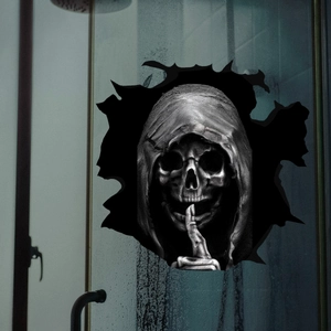 3D realistic skeleton wall sticker with hooded skull figure for home wall decoration