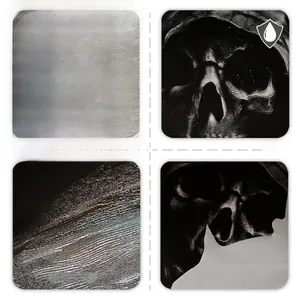 Detailed views of waterproof skull wall decal showing front texture and strong adhesive back