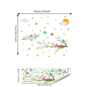 Cute bird on branch wall decal for kids rooms measuring 94x77cm finished size
