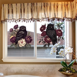 Gothic owl and peony window decals for Halloween home decoration on glass windows