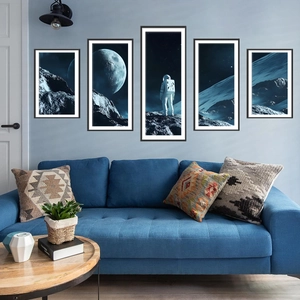 Set di 5 adesivi murali astronauta e spazio per decorazione cameretta moderna