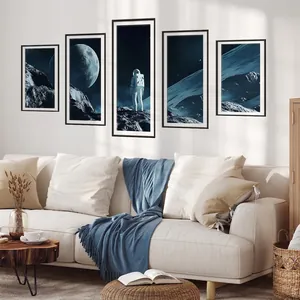 Adesivi Murali Esplorazione Spaziale Astronauta Luna PVC Impermeabile Combinazione Pannelli Murale per Cameretta Sfondo Camera da Letto