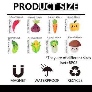 Set di 8 simpatici magneti da frigo a forma di verdura con dimensioni e impermeabili