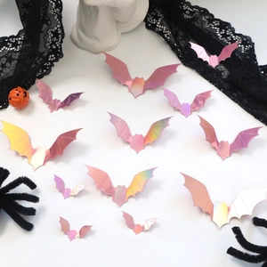Halloween 3D Wall Stickers Bats Spiders Butterflies Decoration Holographic Laser Glitter DIY Home Party Decor