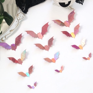 Detailed 3D holographic laser bat wall stickers for Halloween home party decor