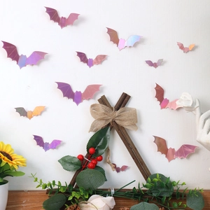 3D holographic Halloween bat wall stickers with colorful gradient metallic finish