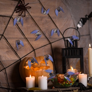3D colorful bat wall stickers with purple wings for Halloween home decoration