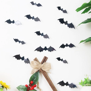 3D Halloween black bat wall stickers in various sizes for indoor festive decoration